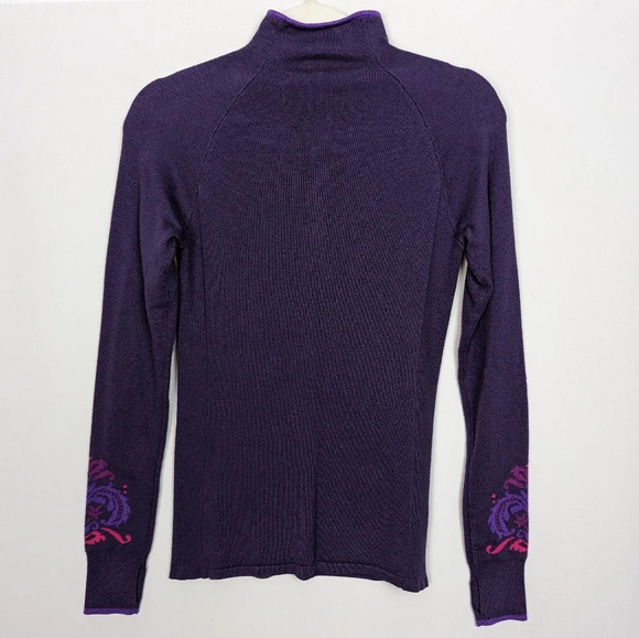 Athleta sz XS Stoked 1/2 Zip Pullover Knit Sweater Purple Floral Lotus Athletic - Picture 2 of 8
